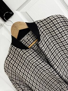 Vintage Details Houndstooth Bomber Jacket L Black White Zip Up 90s